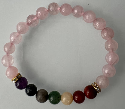 Bracelet Seven Chakra Gems with Rose Quartz