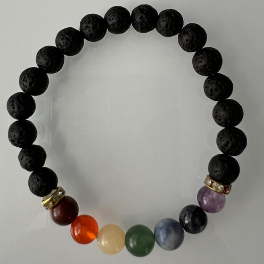 Bracelet Seven Chakra Gems with Lava Beads