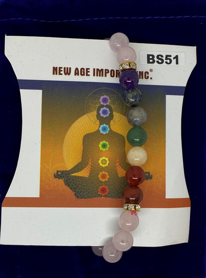 Bracelet Seven Chakra Gems with Rose Quartz