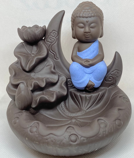 Ceramic Backflow Incense Burner - Moon Buddha