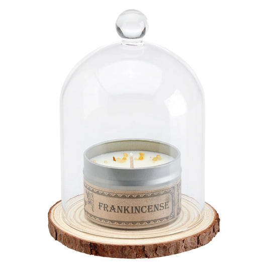 Candle in Cloche Bell Jar with Wood Slice Base
